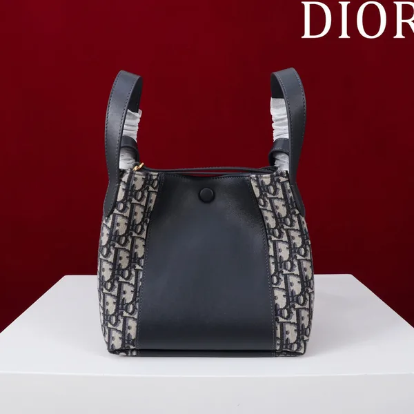 Dior Medium Signature Bucket Bag — Navy Blue Oblique Panels product view 3