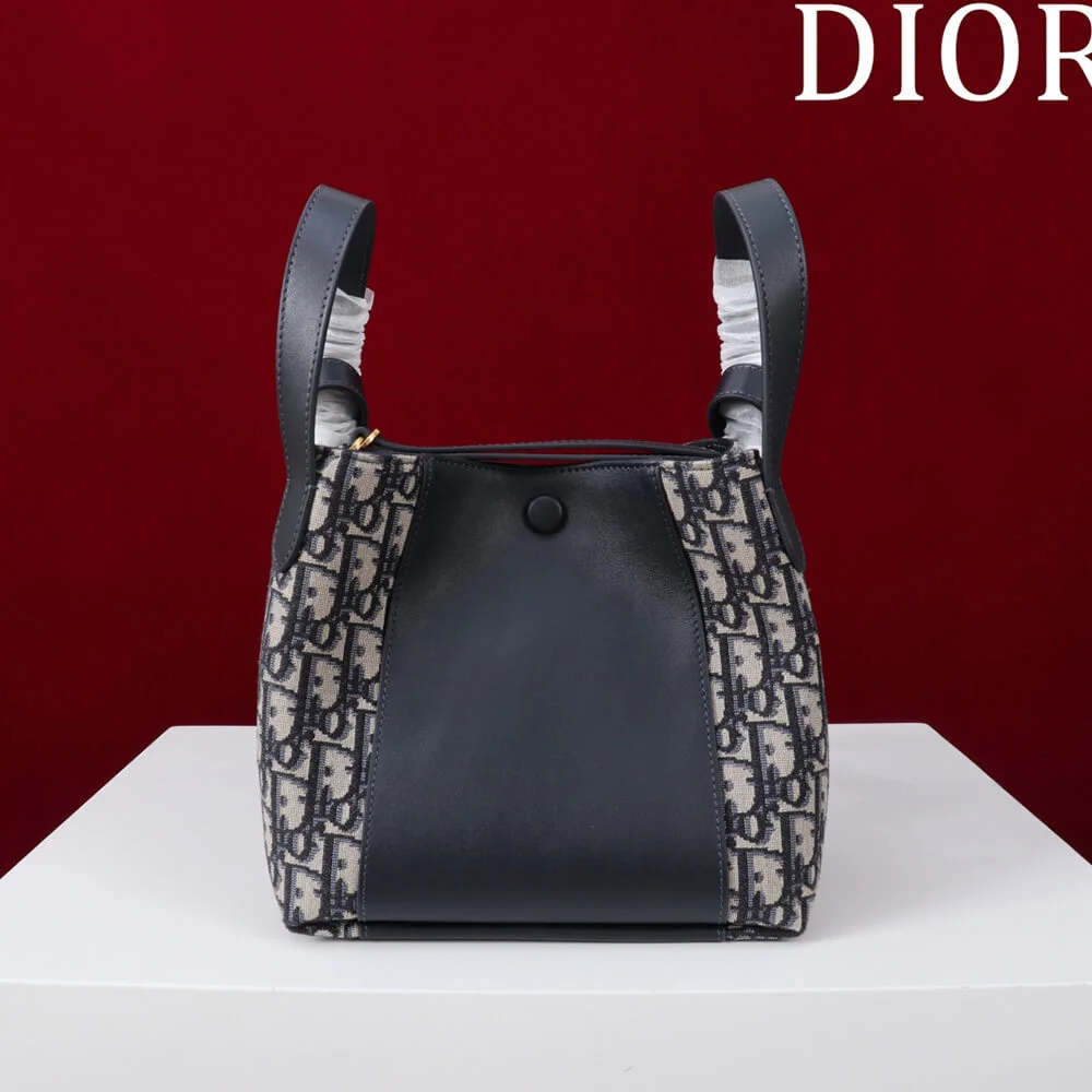 Dior Medium Signature Bucket Bag — Navy Blue Oblique Panels product view 3
