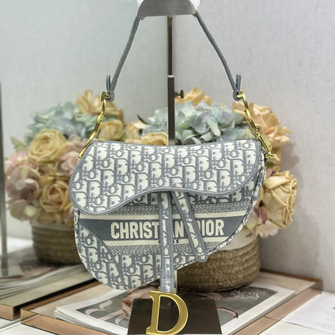 Dior Saddle Bag in grey Oblique embroidered product view 1