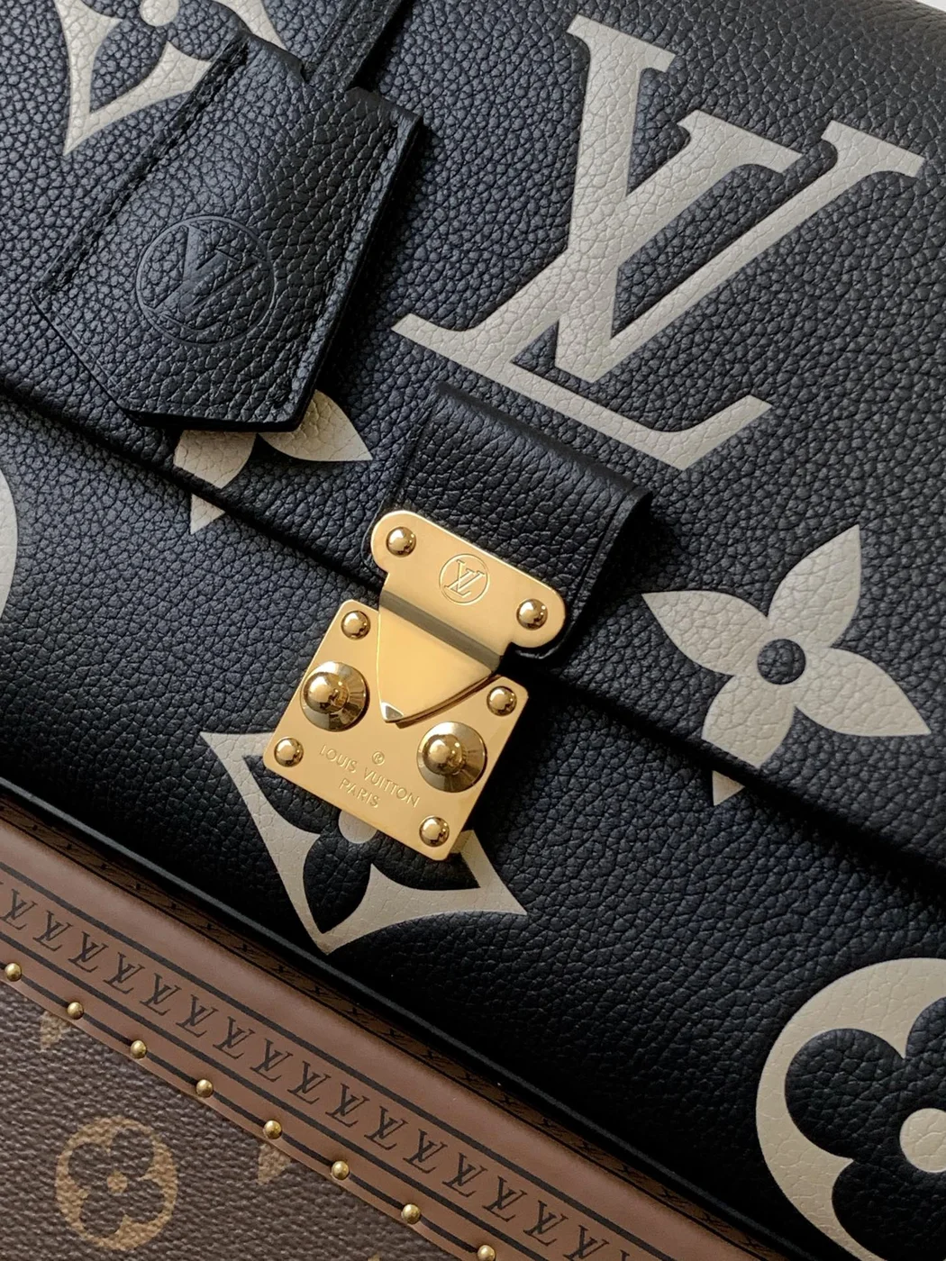 Louis Vuitton Madeleine 30 In Black Mix White Monogram Calfskin Embossed Logo Bag product view 5