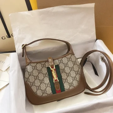 Gucci Jackie 1961 Small 28 Shoulder Bag In Beige Canvas And Brown Calfskin product photo