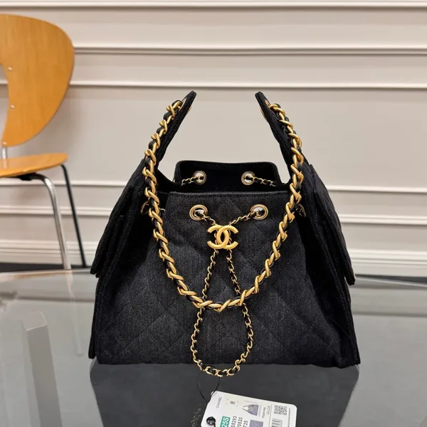 Chanel 25 Small In Black-Gray Denim With Gold Hardware Bag product photo