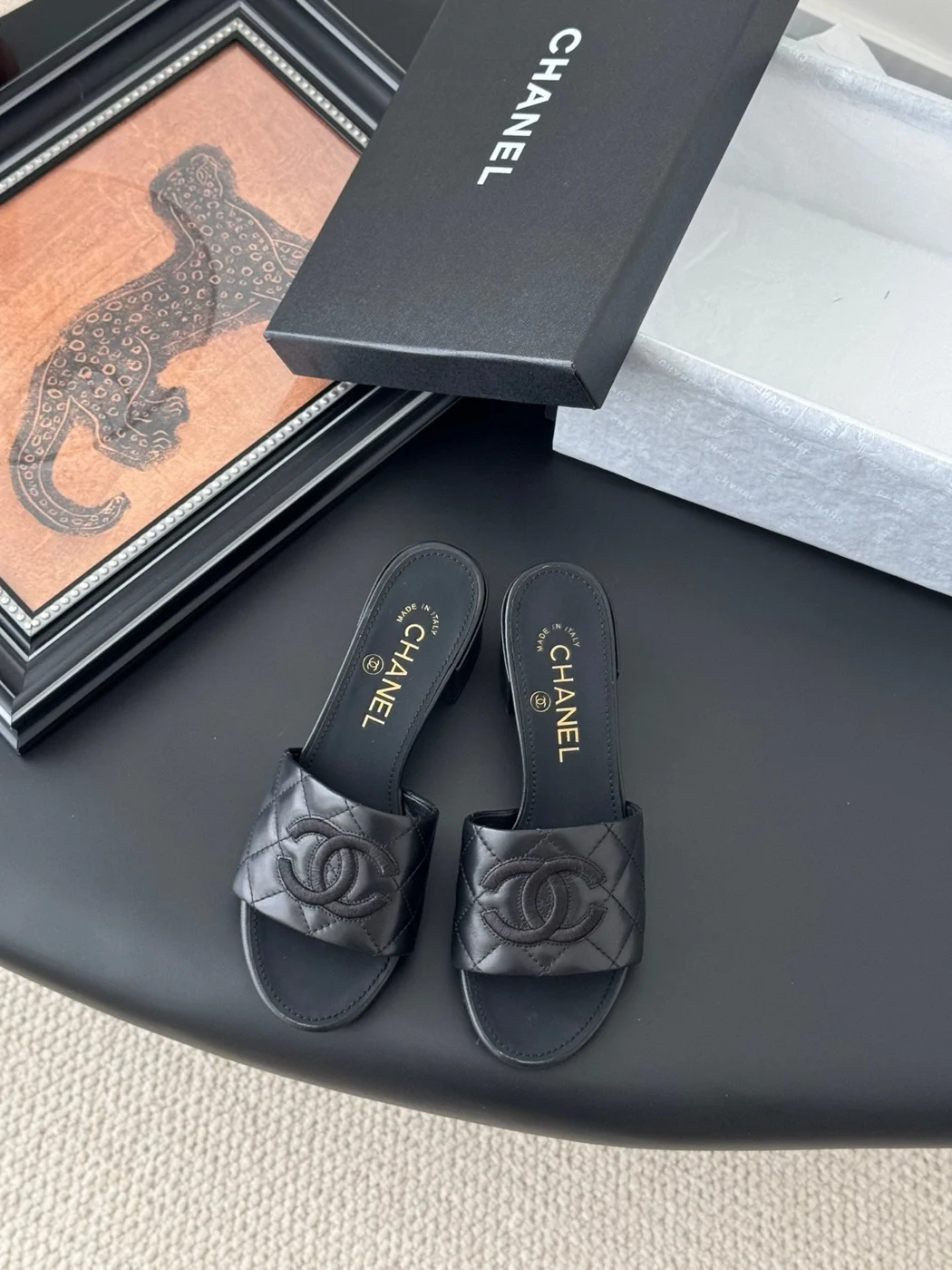 Chanel Women Black Quilted Leather Block Heel Mules product view 1