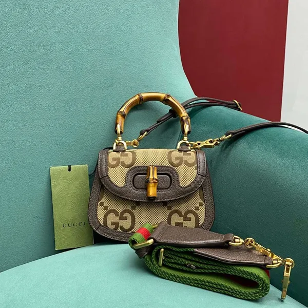 Gucci Bamboo Strap Bag with Brand Logo Pattern 17 cm product view 2