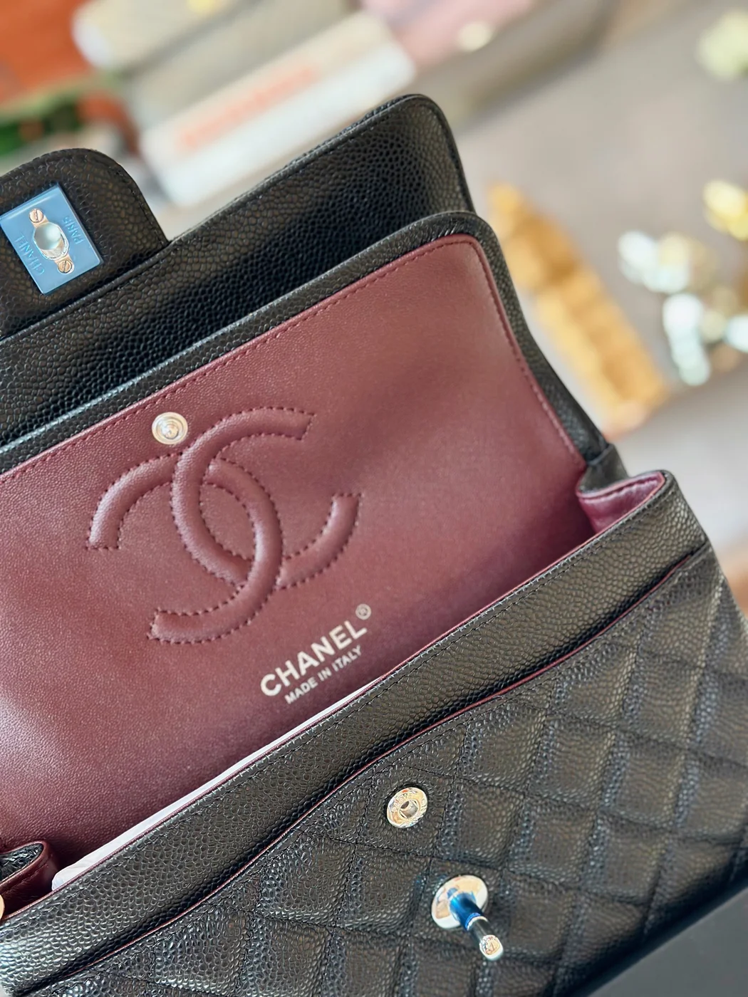 Chanel Classic Handbags Woman’s Black Leather Lock Silver 23 cm product view 7