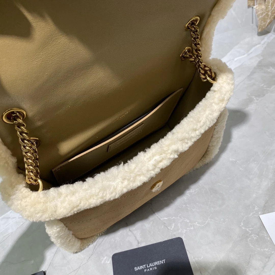 Saint Laurent Medium Niki Shoulder Bag in Tan/Cream Nubuck and Shearling Brown Beige product view 5