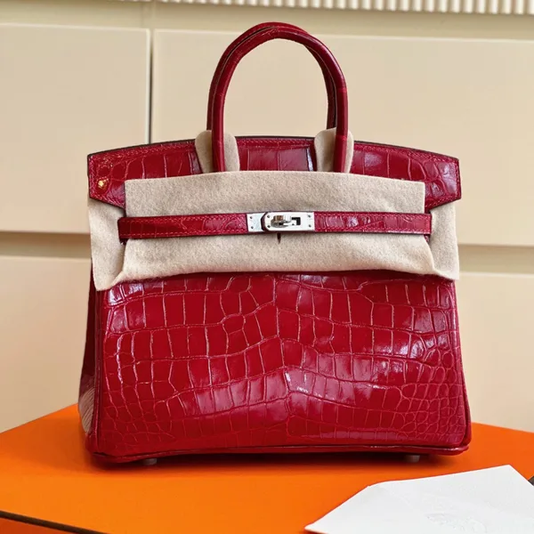 Hermès Birkin 25 Red Crocodile Leather Palladium Hardware Bag product photo