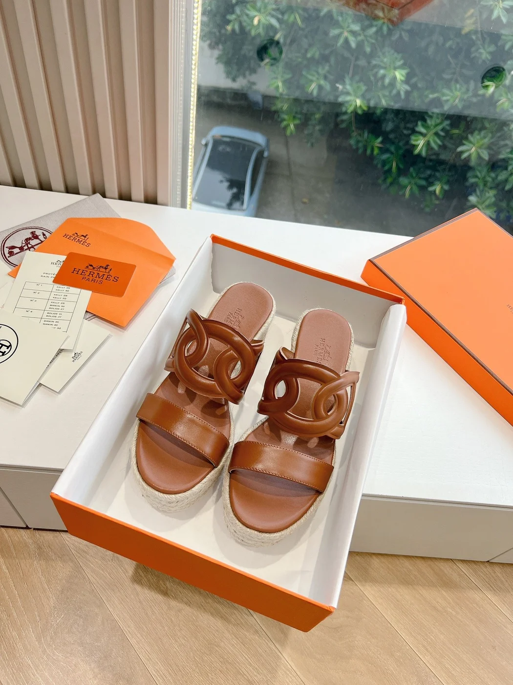 Hermès Women Brown Leather Espadrille Sandals product view 3