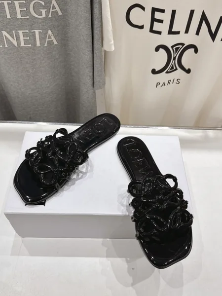 Loewe Leather Petal Anagram Slides in Black product view 4