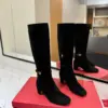 Valentino Women Black Suede Mid Heel Boots product view 1