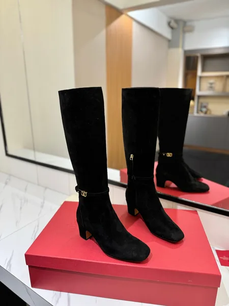 Valentino Women Black Suede Mid Heel Boots product photo
