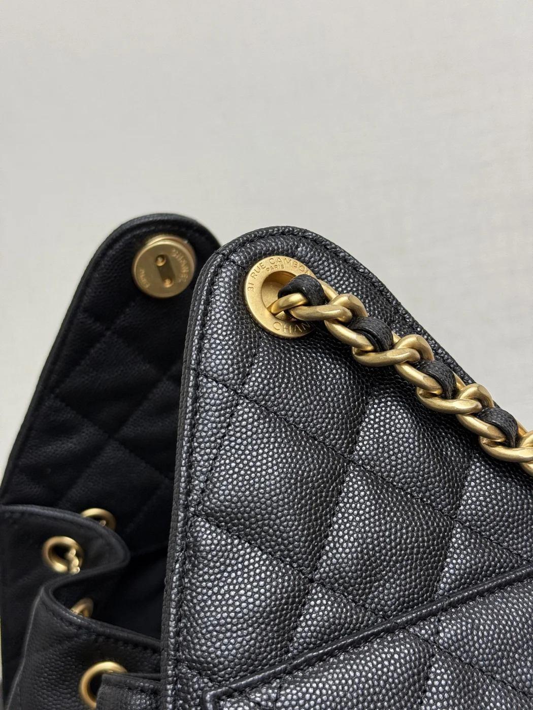 Chanel 25 Small Black Caviar Leather Gold Hardware Bag product view 5