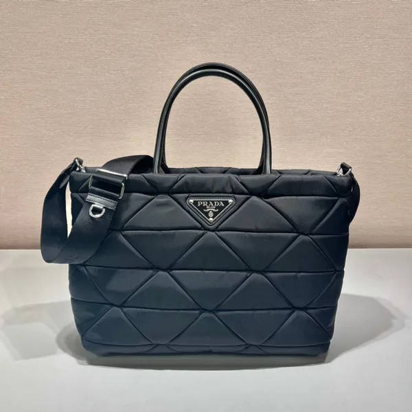 Prada Triangle Pattern Tote Bag 33 In Black Quilted Re-Nylon product photo