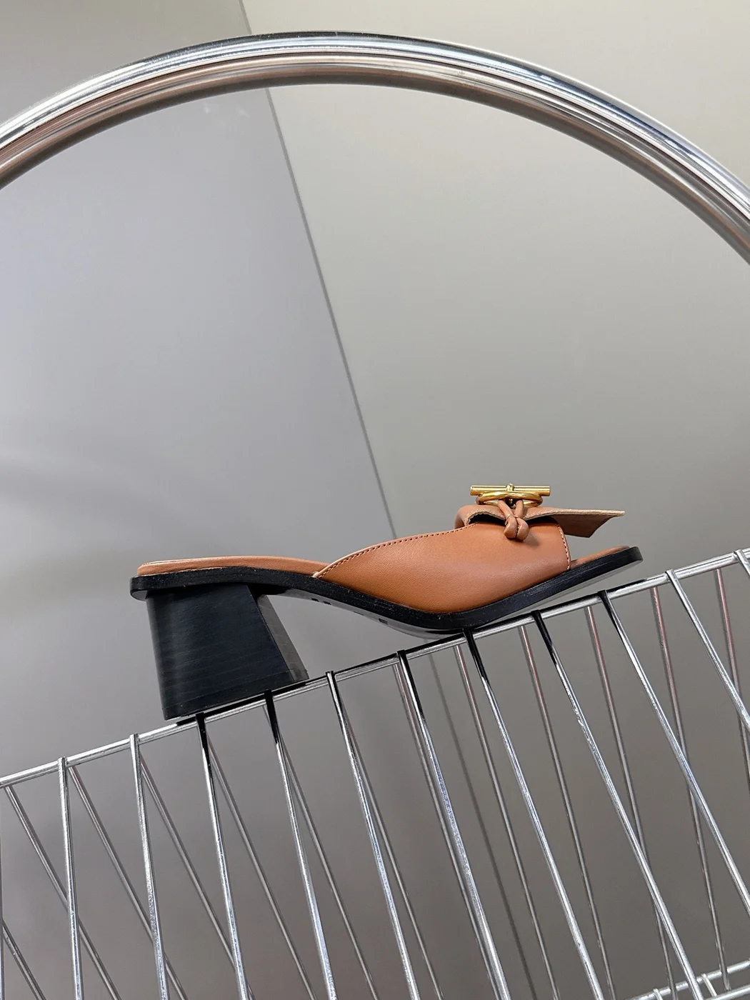 Hermès Women Brown Leather Heels — Open-Toe Buckle Style product view 6