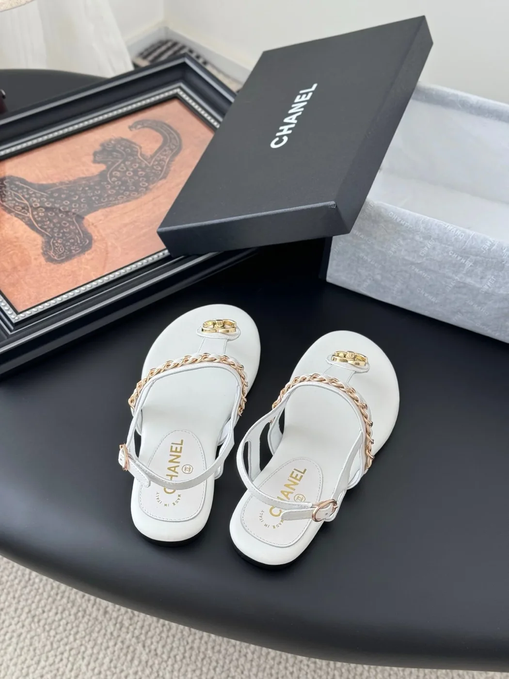 Chanel Women White Leather Sandals product view 3