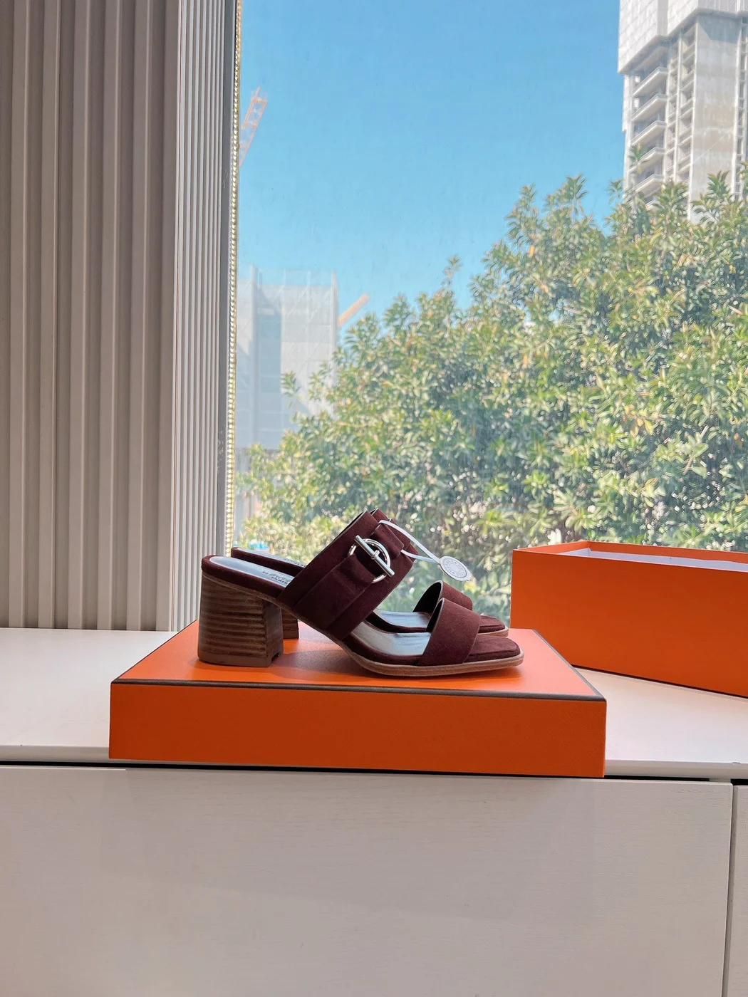 Hermès Women Brown Suede Leather Mules product view 2