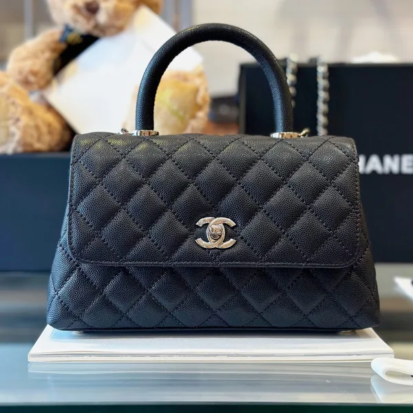 Chanel Coco Handbag Leather Black With Silver Lock 23 cm product photo