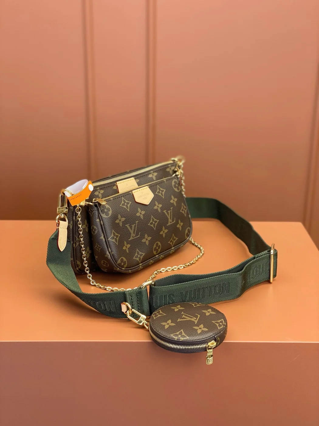 Louis Vuitton Multi Pochette Bag Brown Monogram with Green Strap product view 5