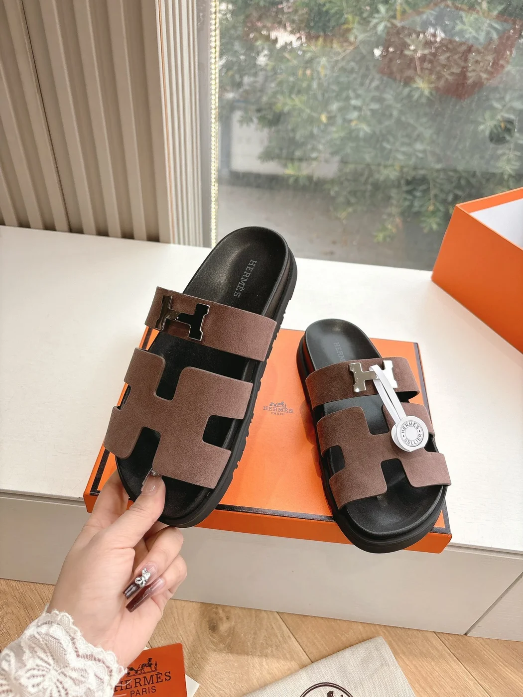 Hermès Women Brown Suede Sandals product view 6