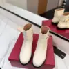 Valentino Women Ivory Leather Ankle Boots product view 4