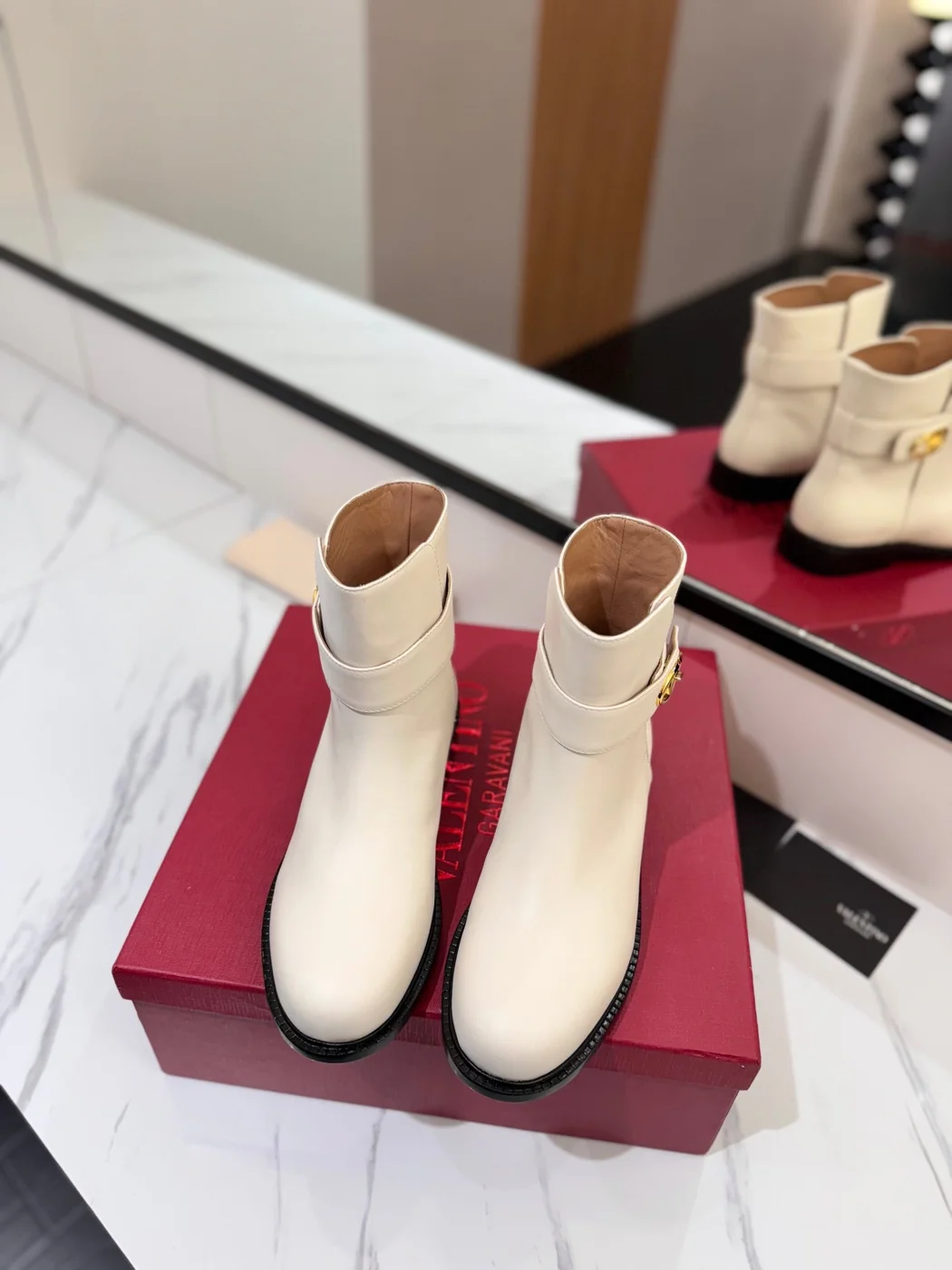 Valentino Women Ivory Leather Ankle Boots product view 4