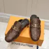 Louis Vuitton Women Brown Leather Mules — Metal-Bar Loafer Style product view 2