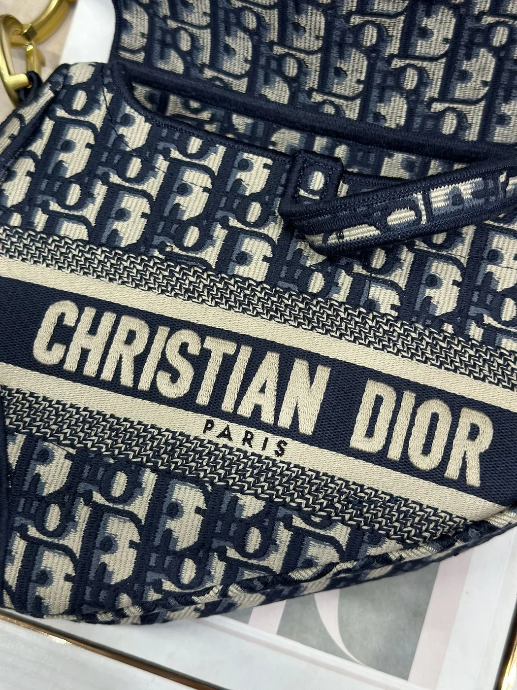 Dior Saddle Bag Blue Oblique with Lettered Panel product view 4
