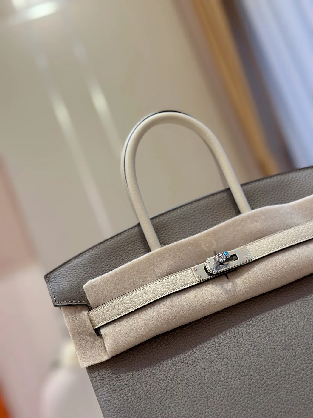 Hermès Birkin 25 Gray/Beige Customize Palladium Hardware Bag product view 2