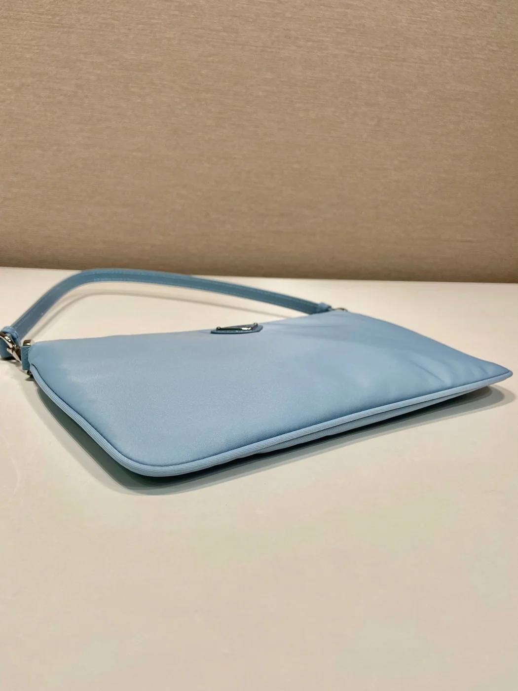 Prada Shoulder Bag 24 With Triangle Logo In Sky Blue Re-Nylon Fabric product view 3