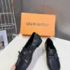 Louis Vuitton Women Black Leather Loafers — Metal-Bar Detail product view 5