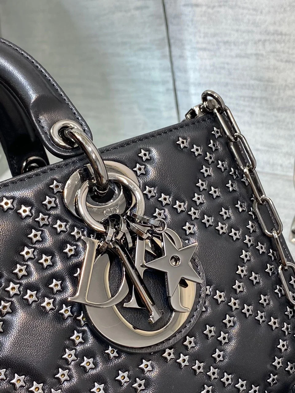 Dior D-Joy Black Handbag With Star Studs 26 cm product view 5