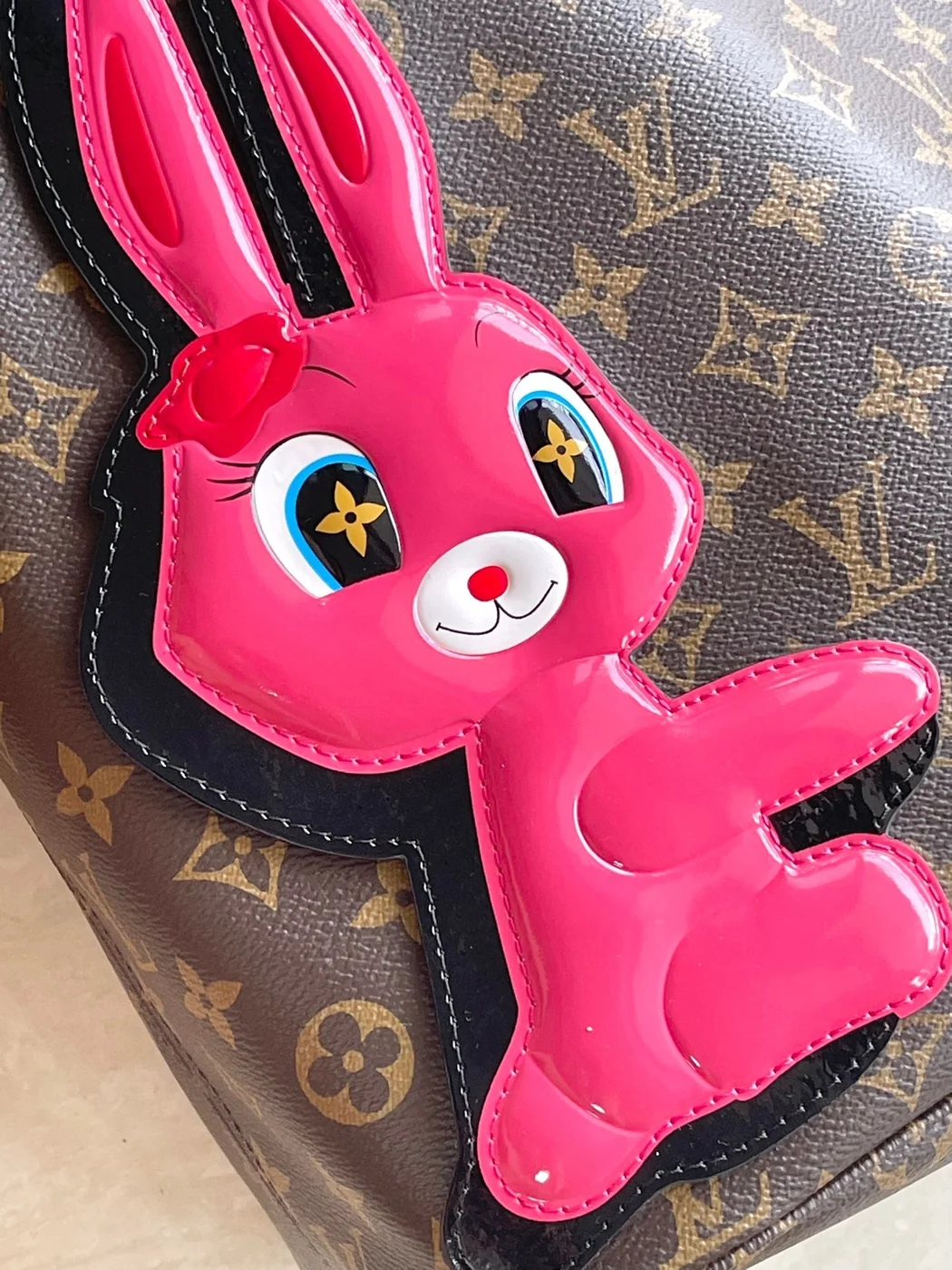 Louis Vuitton Neverfull MM In Brown Monogram Canvas With Pink Rabbit Patch Bag product view 2