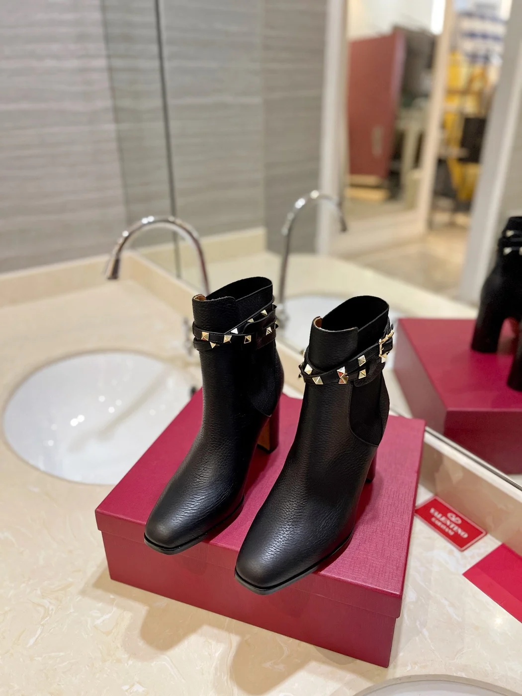 Valentino Women Black Leather Studded Ankle Boots — Studded Cuff product view 4