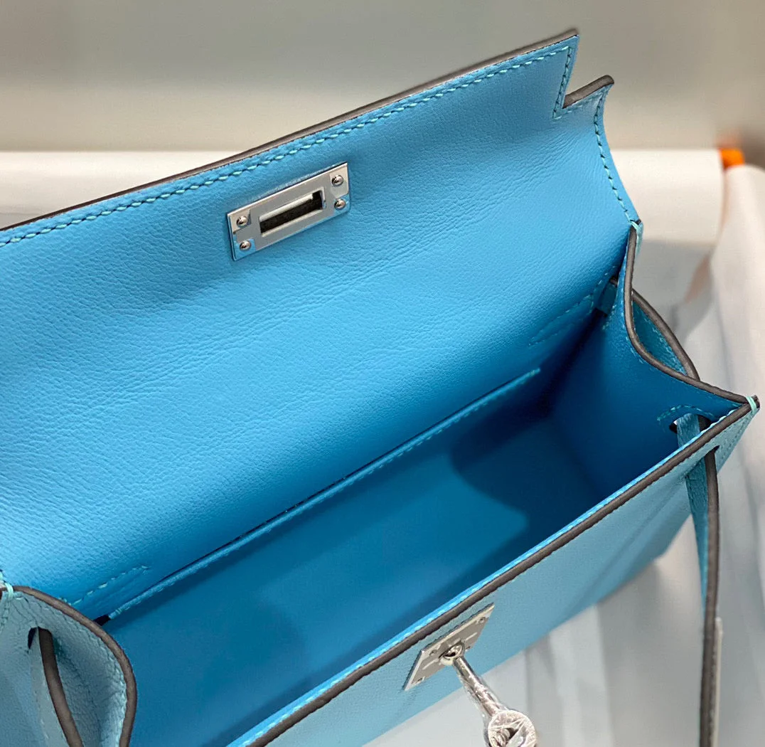 Hermès Kelly Mini 20 Sky Blue Epsom Silver Hardware Bag product view 7