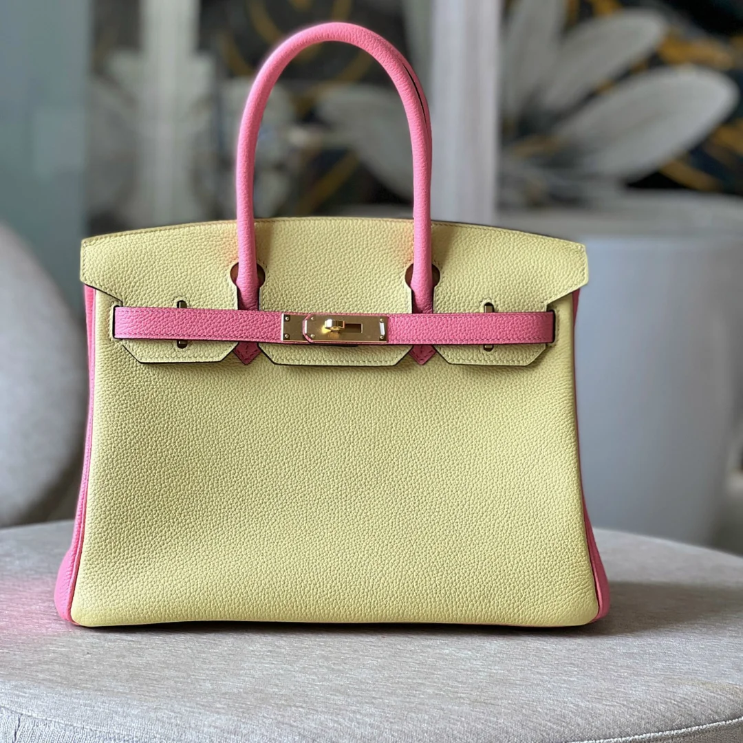 Hermès Birkin 30 Yellow/Rose Pink Togo Leather Gold Hardware Bag product view 1