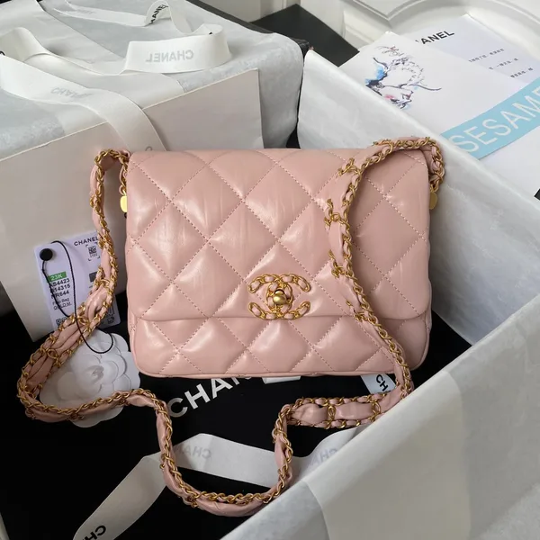 Chanel Small Flap Bag 20 In Peach Pink Lambskin Gold Hardware product photo