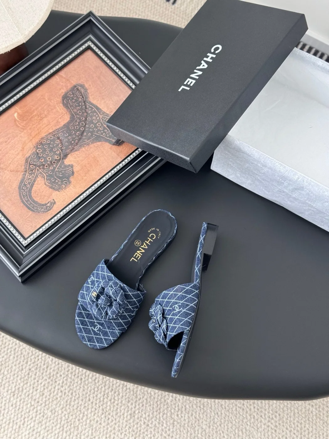 Chanel Women Blue Denim Mules Flats product view 3