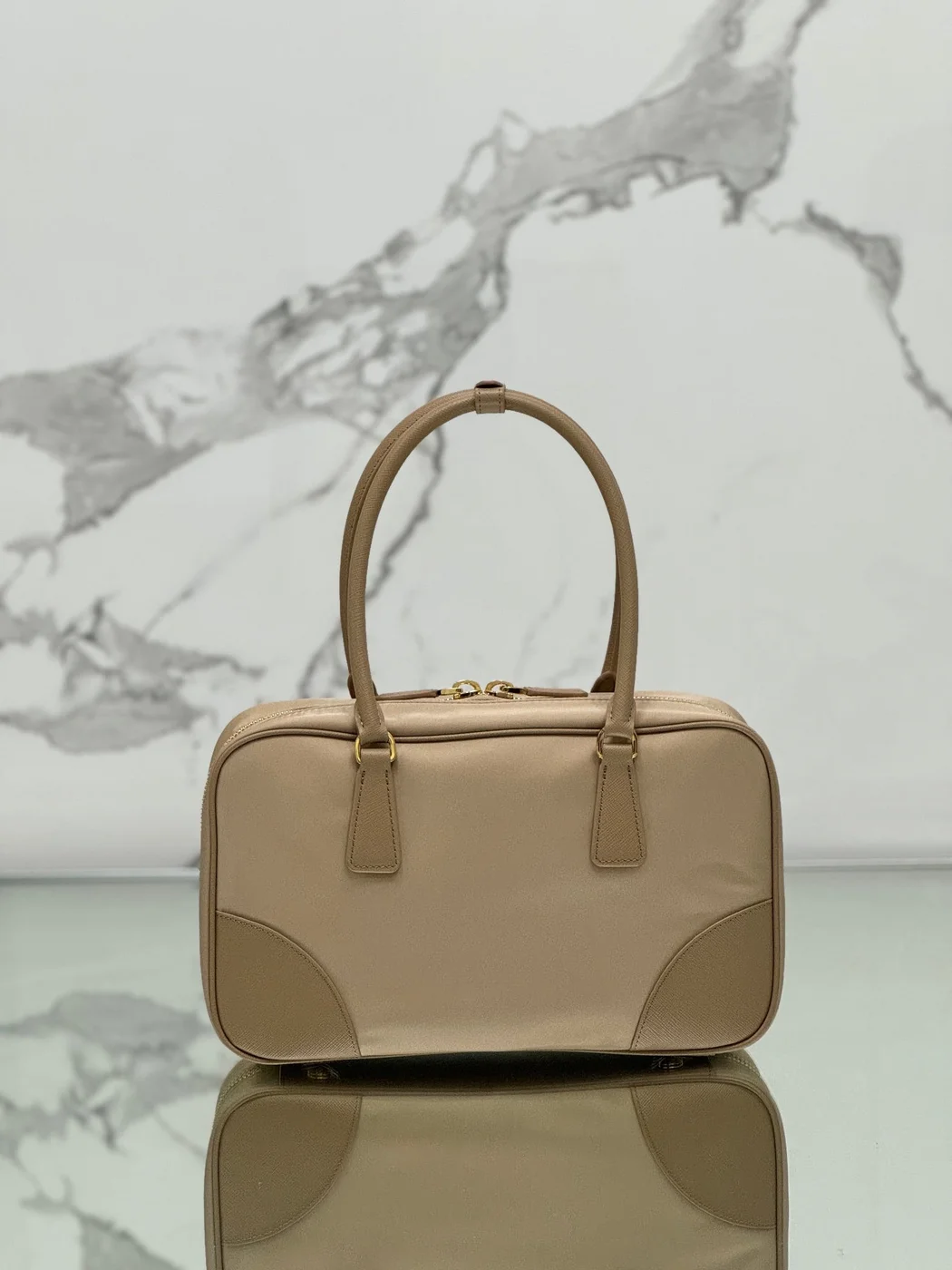 Prada Medium Top Handle Bag 30 In Dried Moss Nylon And Calfskin Trim product view 3