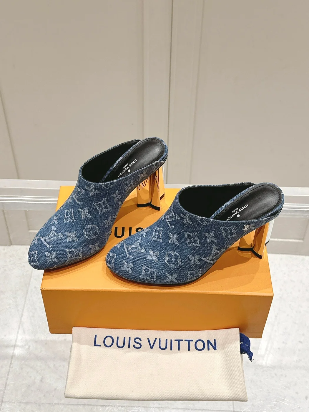 Louis Vuitton Women Blue Denim Mules product view 3