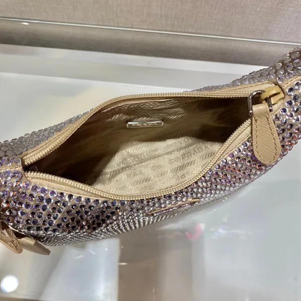 Prada Sparkling Hobo Bag 23 In Beige Nylon Attached Fully Crystals product view 2