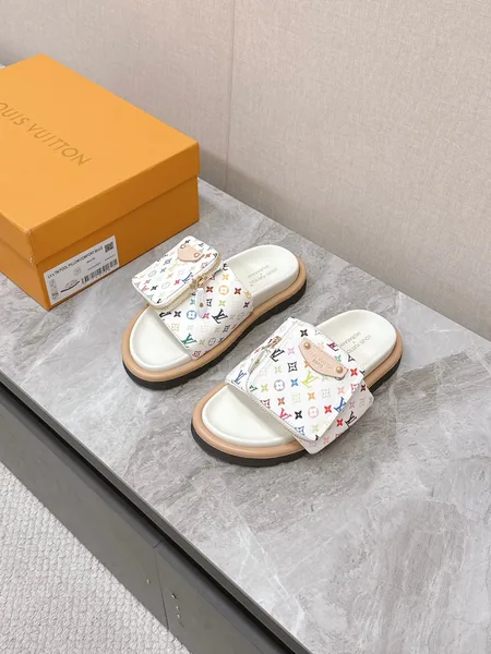 Louis Vuitton Women White Leather Multicolor Logo Mules product photo
