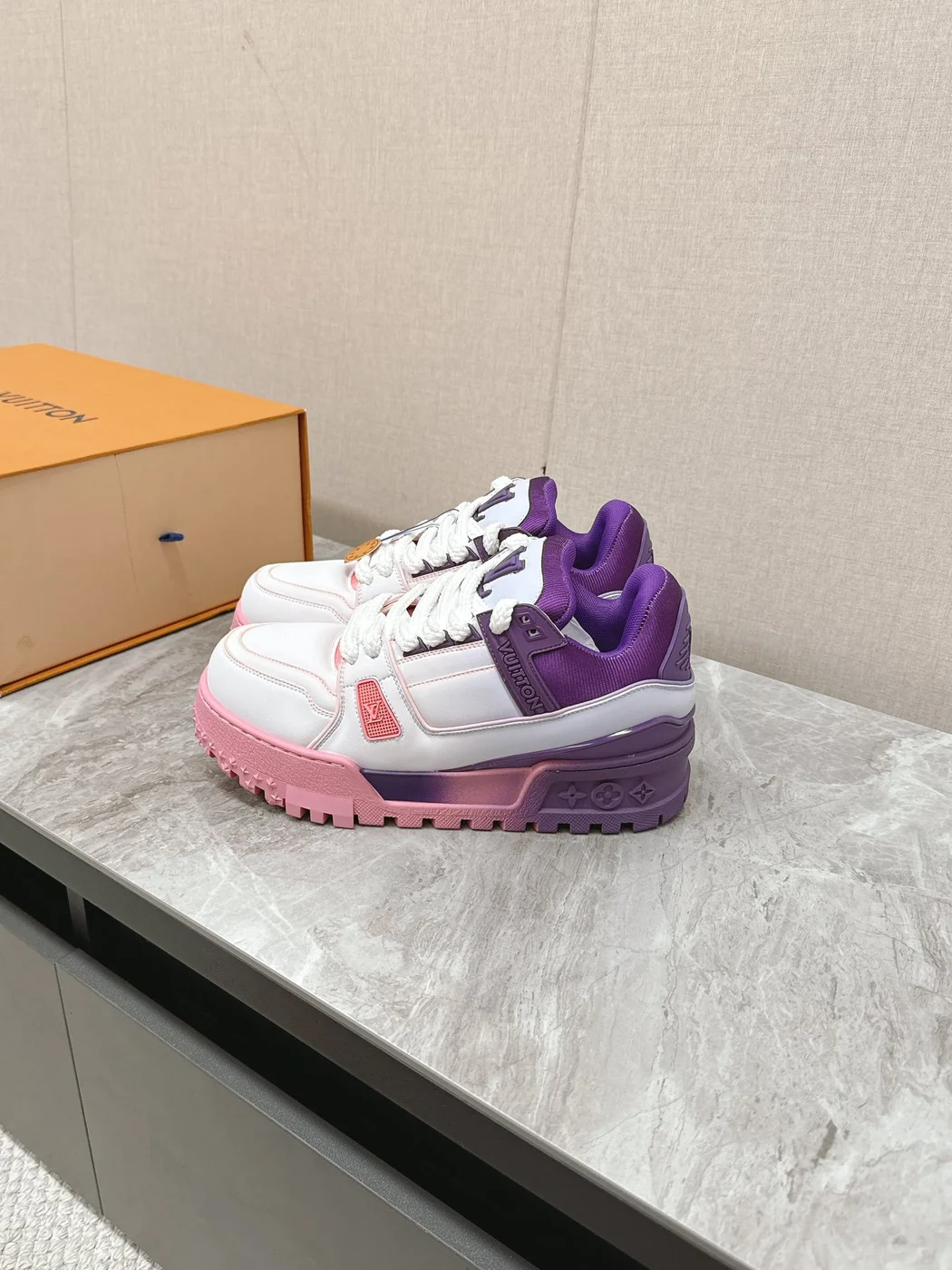 Louis Vuitton Women White Pink Purple Leather Sneakers product view 3