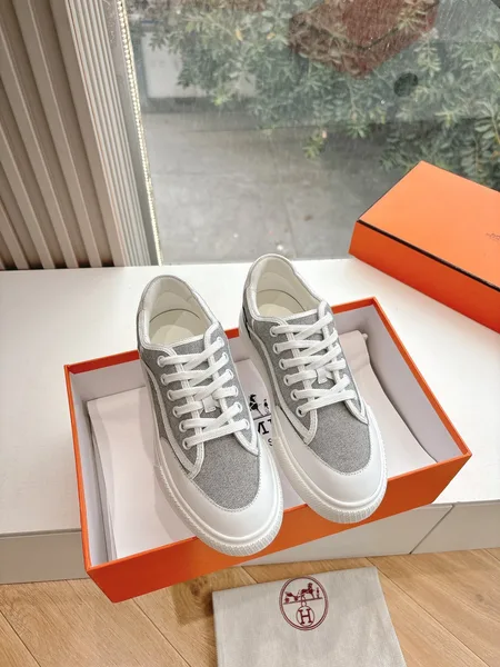 Hermès Women White Gray Mesh Canvas Sneakers product photo