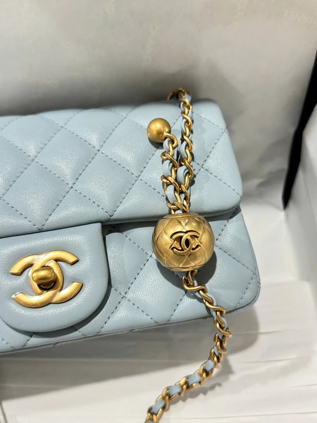 Chanel Classic Bell Bag Handbag Sheepskin Blue Lock Gold 20 cm product view 8