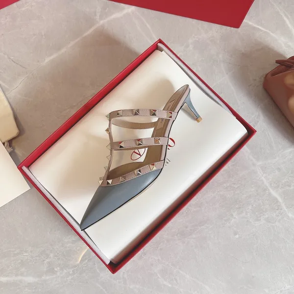 Valentino Women Blue Leather Studded Mules product view 2