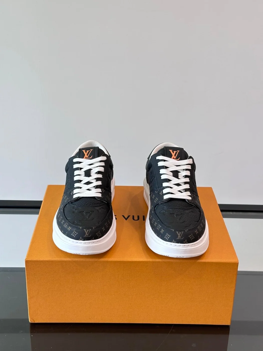 Louis Vuitton Men Sneakers — Black and White Monogram product view 2
