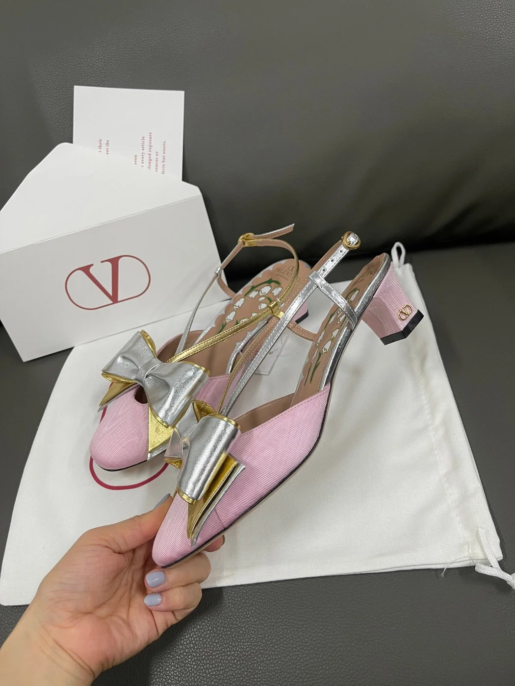 Valentino Women Pink And Gold Leather Flats product view 2