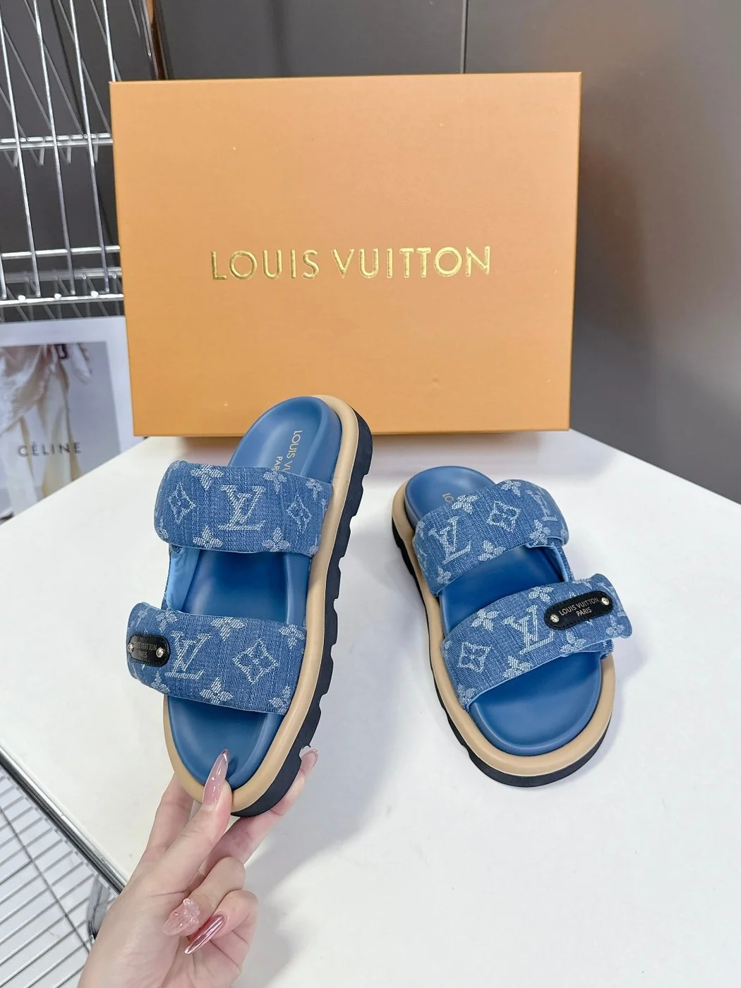 Louis Vuitton Women Blue Denim Leather Sandals product view 5