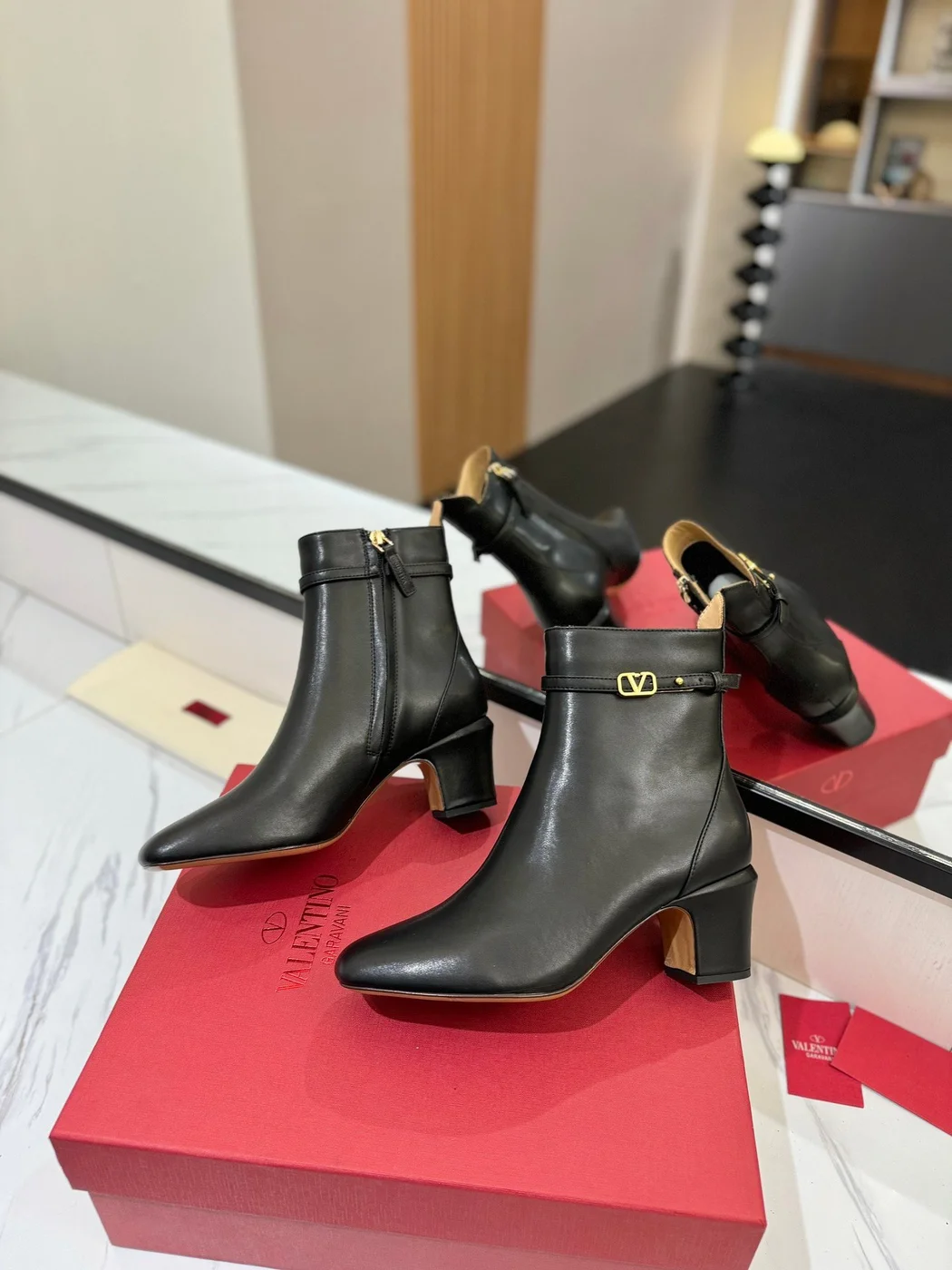 Valentino Women Black Leather Ankle Boots — Heeled Chain-Cuff Style product view 6