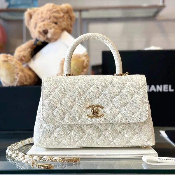 Chanel Coco Handbag Lizard Skin White With Lock Gold 23 cm product photo